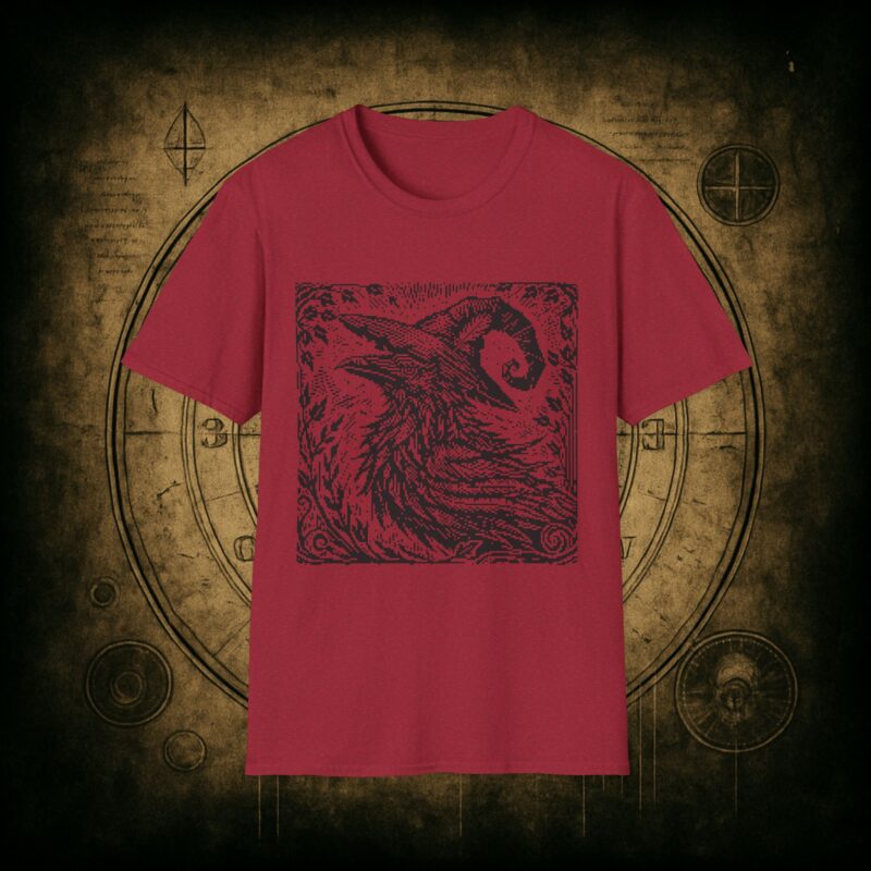 Woodcut Raven Unisex T-shirt - Image 73