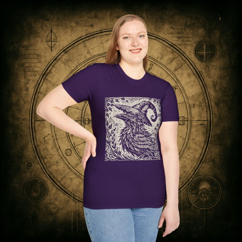 Woodcut Raven Unisex T-shirt - Image 60