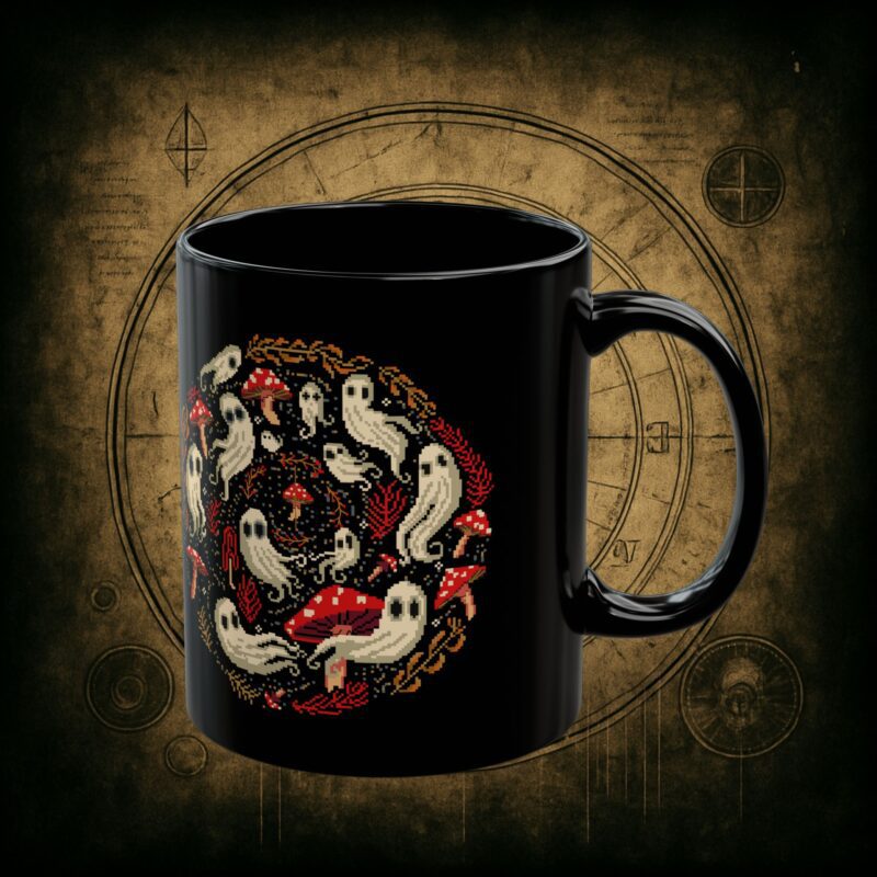 Spiral Mushrooms & Ghosts Ceramic Mug - Image 2