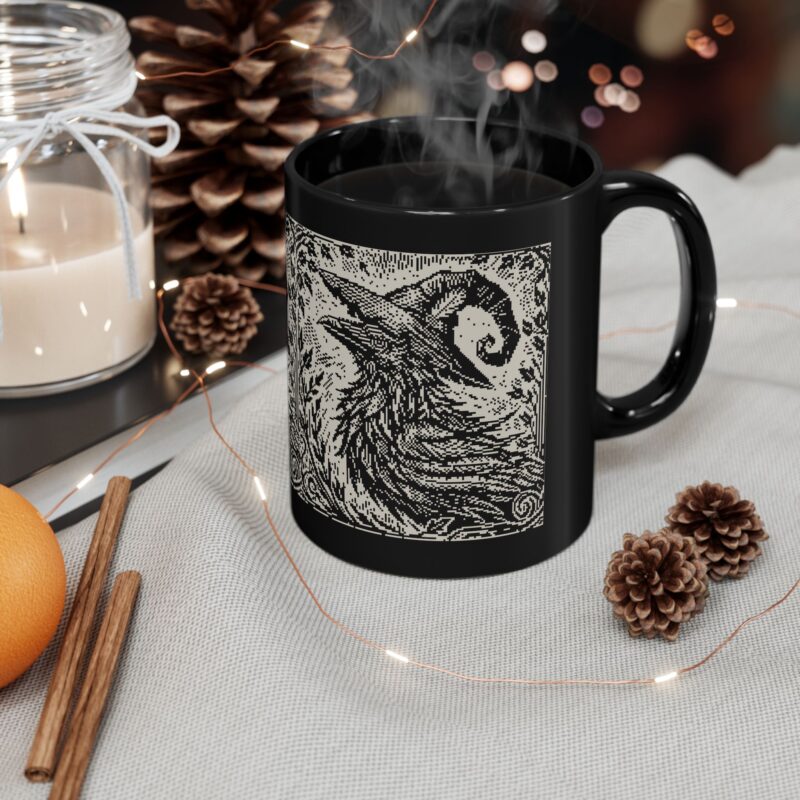 Woodcut Raven Ceramic Mug - Image 4
