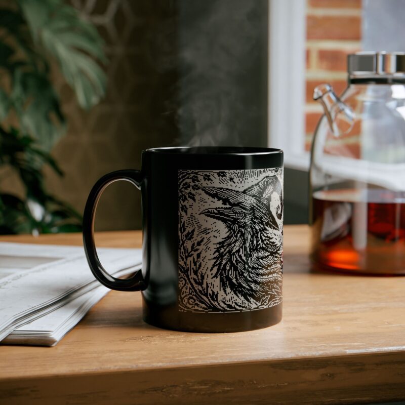 Woodcut Raven Ceramic Mug - Image 6