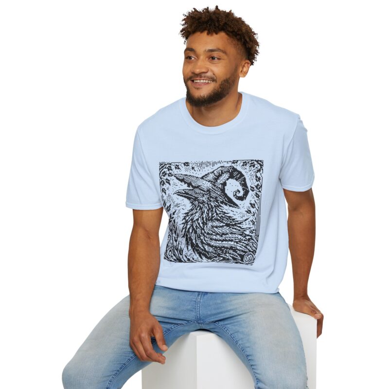 Woodcut Raven Unisex T-shirt - Image 52