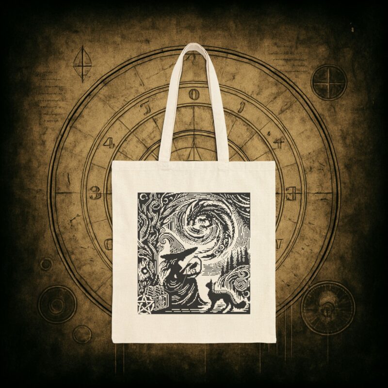 Woodcut Stitch Witch Tote Bag - Image 7