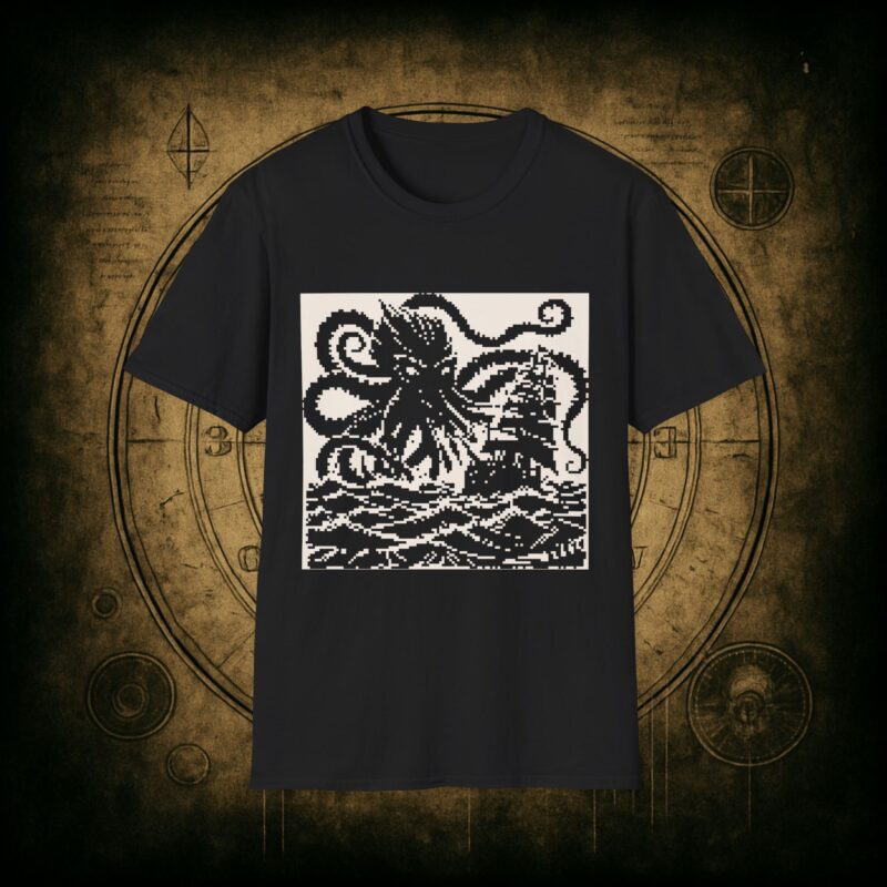 Woodcut Kraken Unisex T-shirt - Image 6