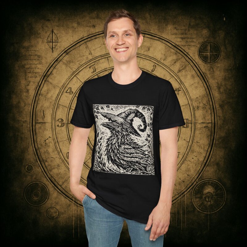 Woodcut Raven Unisex T-shirt - Image 13