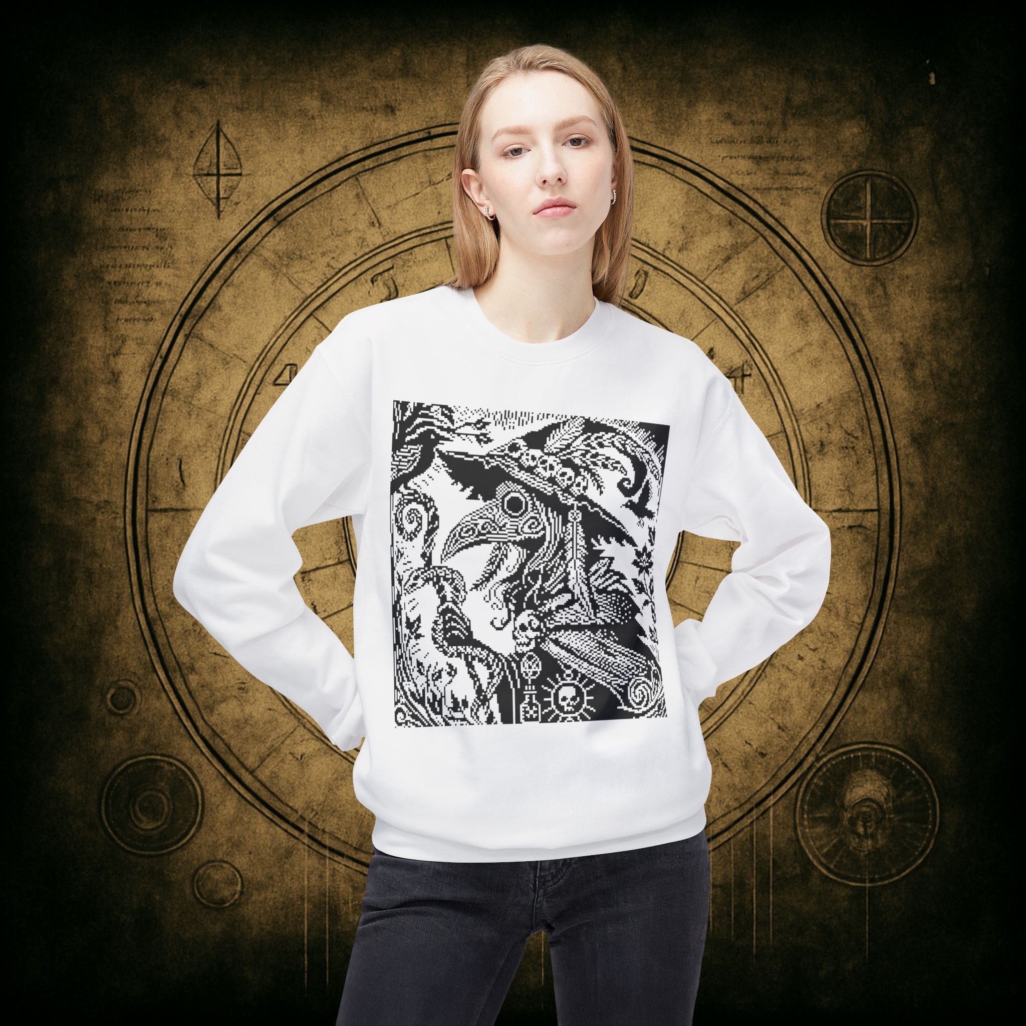 Woodcut Plague Doctor Witch Sweatshirt - Image 14