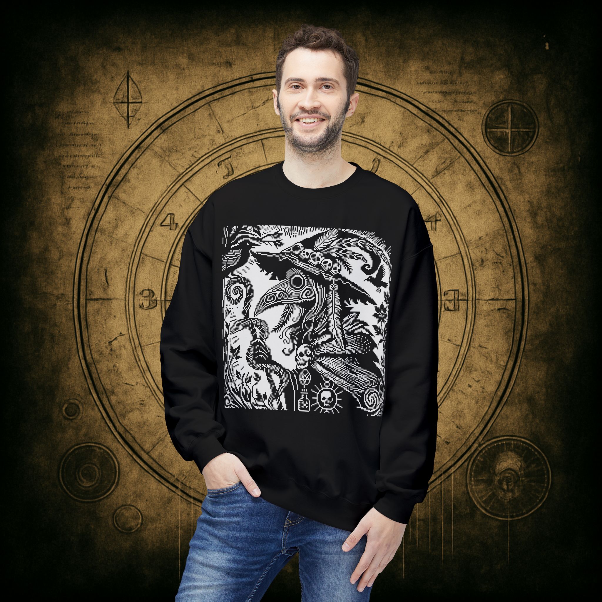 Woodcut Plague Doctor Witch Sweatshirt - Image 7