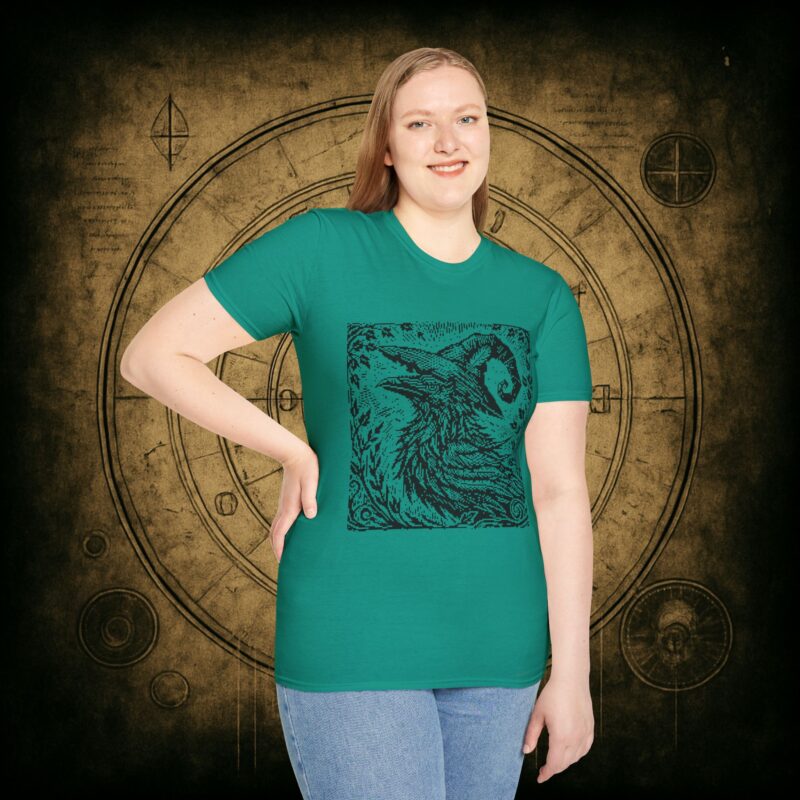 Woodcut Raven Unisex T-shirt - Image 45