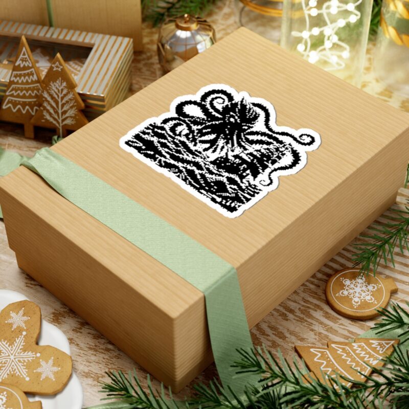 Woodcut Kraken Kiss-Cut Sticker - Image 3