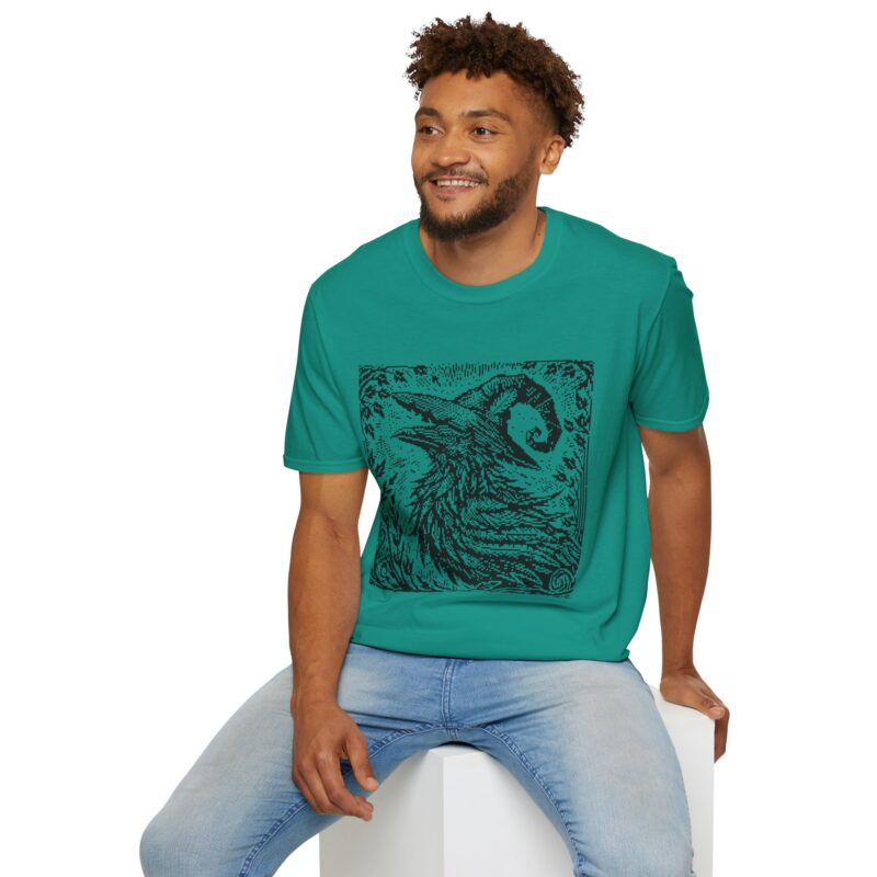 Woodcut Raven Unisex T-shirt - Image 47