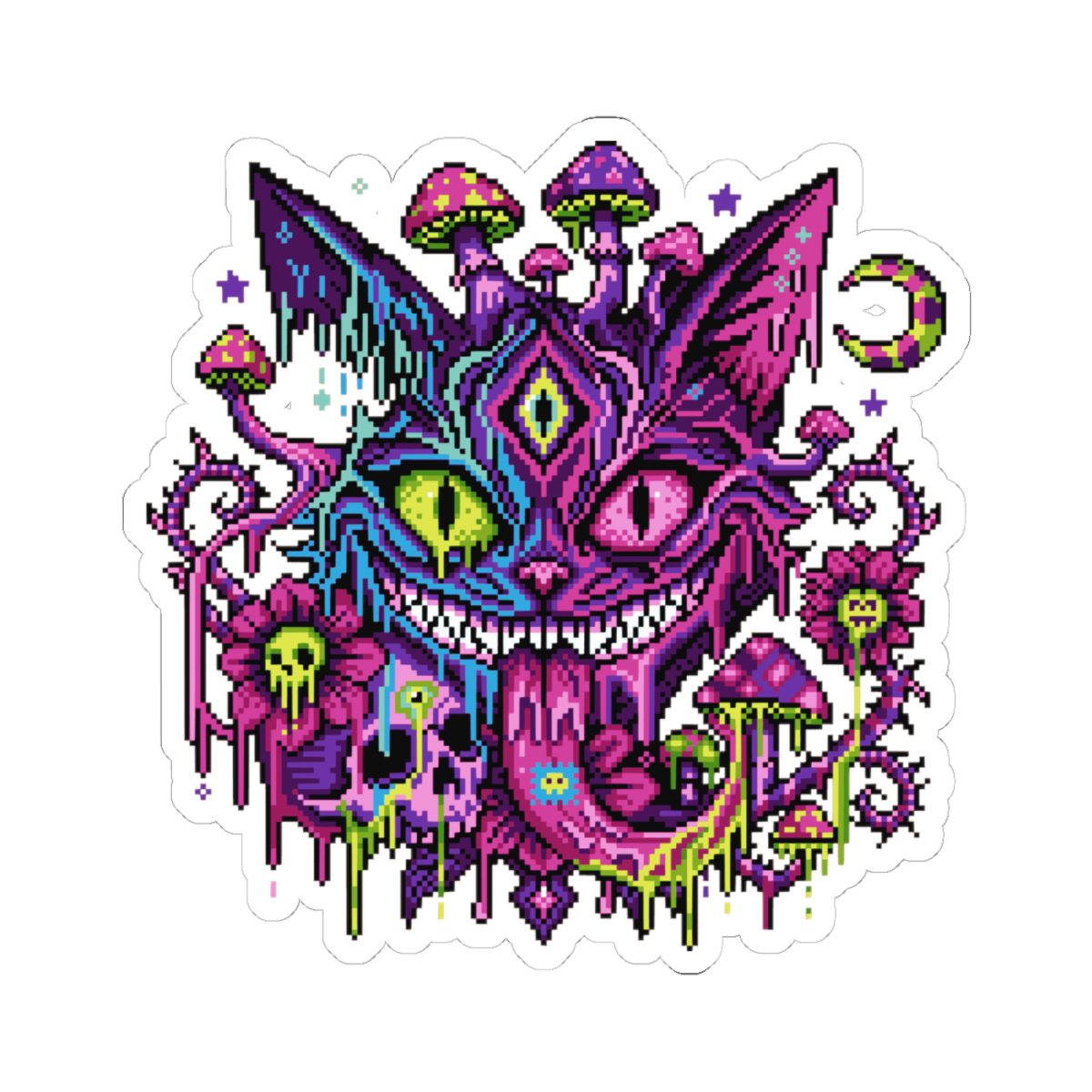Psychedelic Cheshire Cat Kiss-Cut Sticker