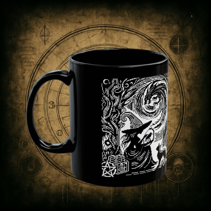 Woodcut Stitch Witch Ceramic Mug - Image 3