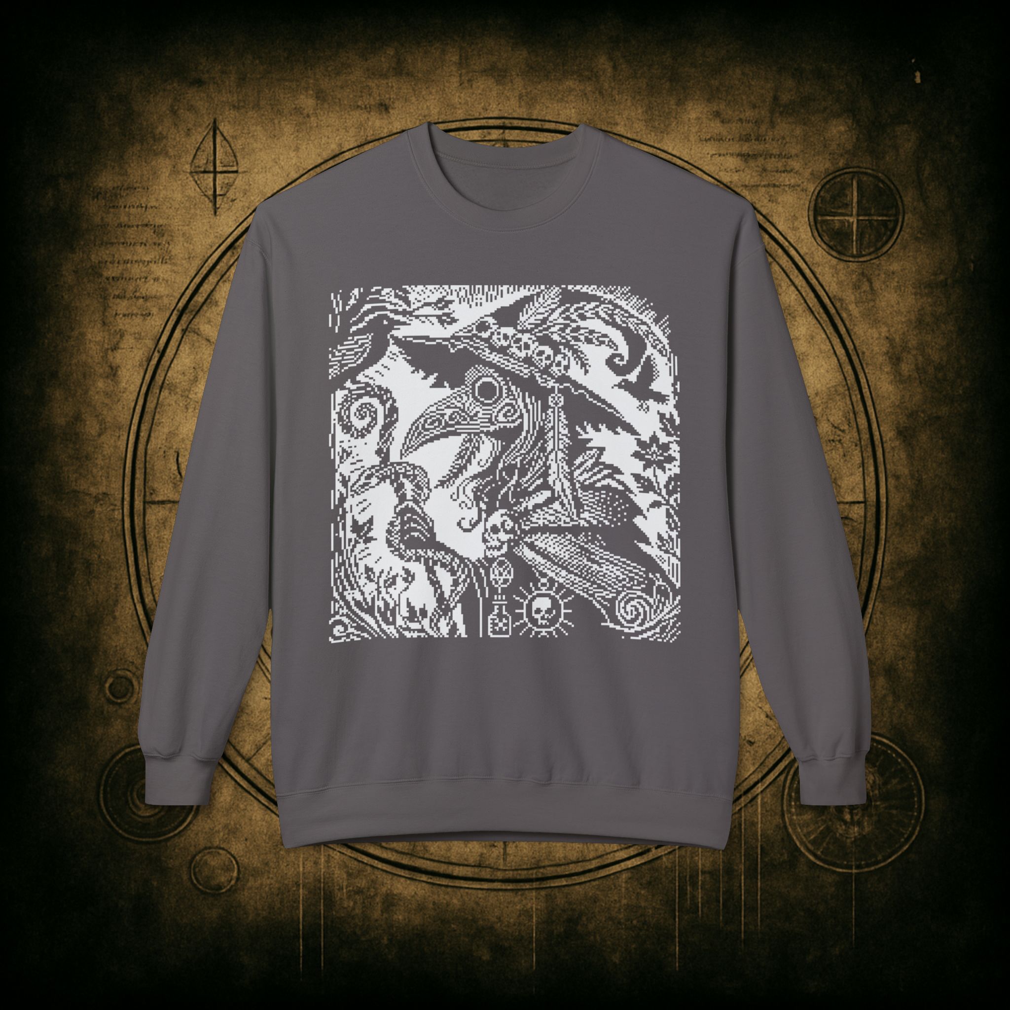 Woodcut Plague Doctor Witch Sweatshirt - Image 37