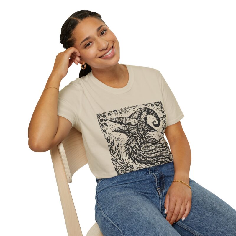 Woodcut Raven Unisex T-shirt - Image 4