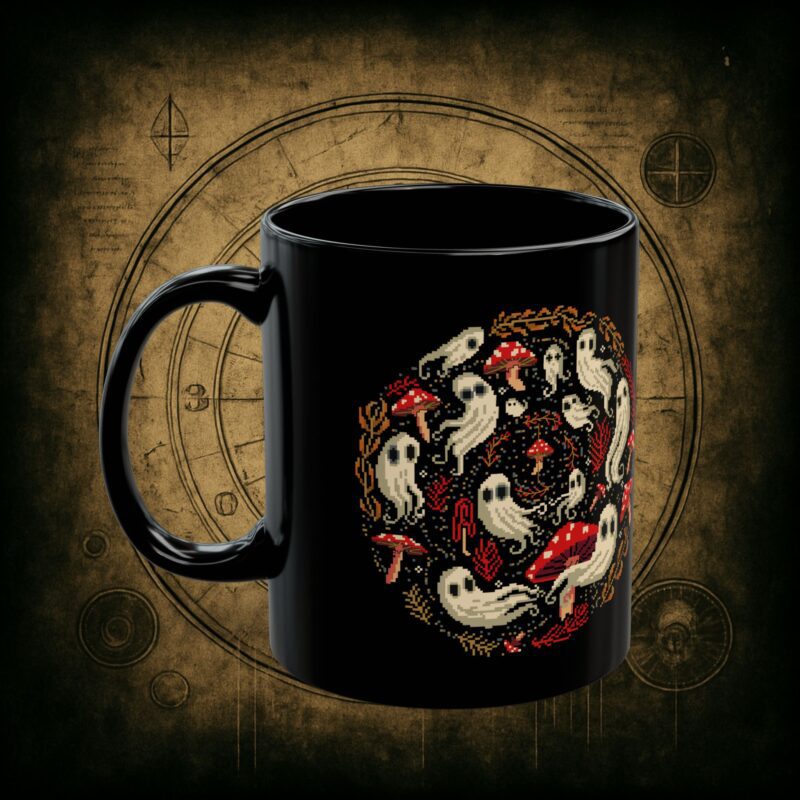 Spiral Mushrooms & Ghosts Ceramic Mug - Image 3