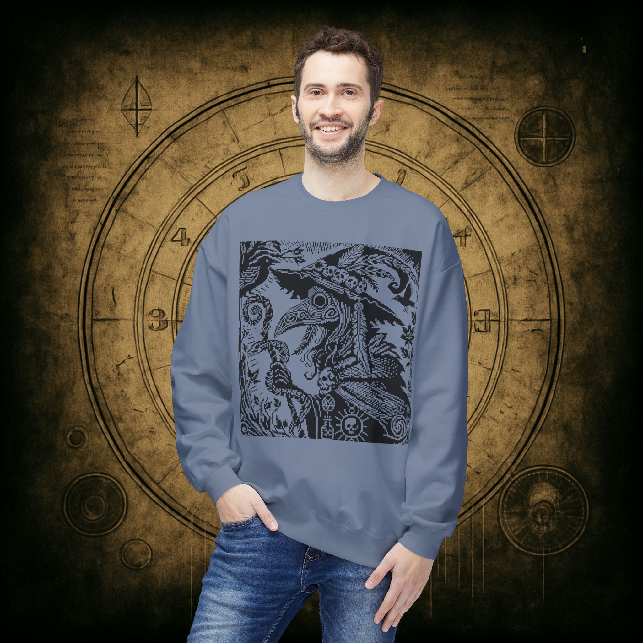 Woodcut Plague Doctor Witch Sweatshirt - Image 35