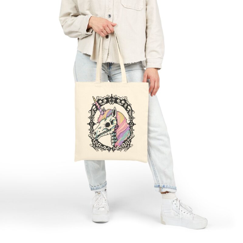 Pastel Goth Skeleton Unicorn Tote Bag - Image 4