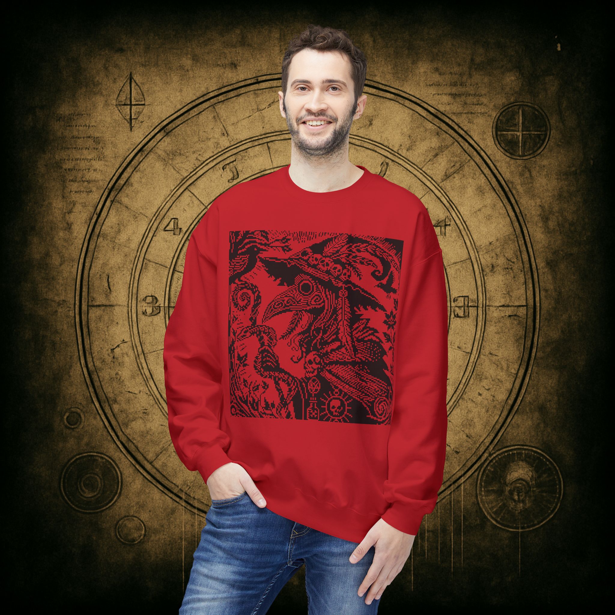 Woodcut Plague Doctor Witch Sweatshirt - Image 11
