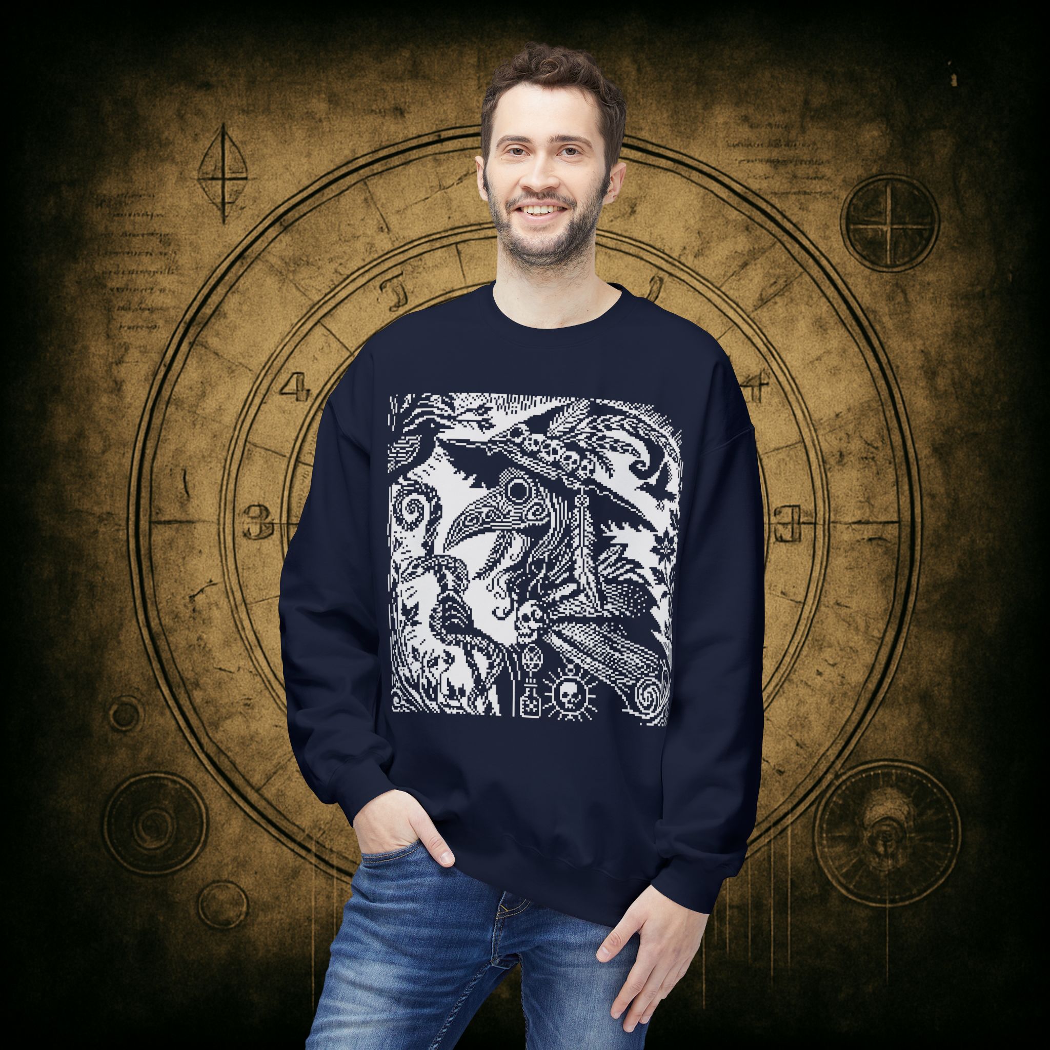 Woodcut Plague Doctor Witch Sweatshirt - Image 47