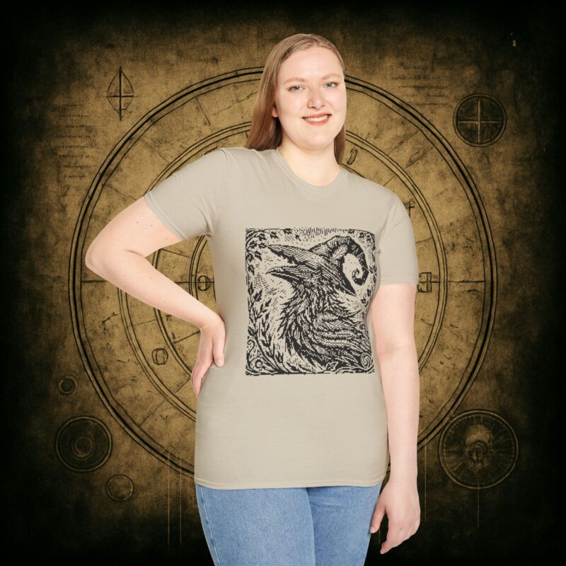 Woodcut Raven Unisex T-shirt - Image 3
