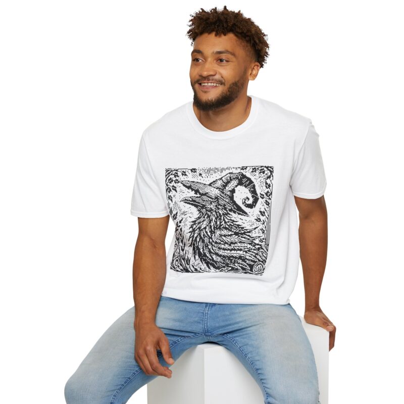 Woodcut Raven Unisex T-shirt - Image 21