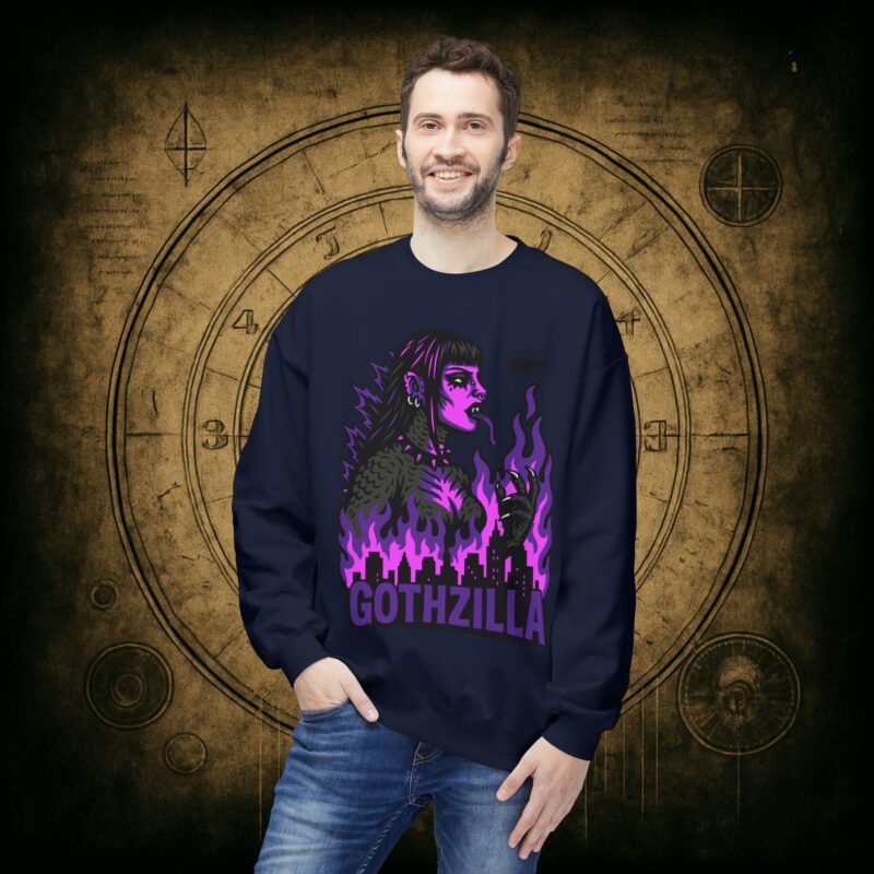 Gothzilla (Purple) Unisex Sweatshirt - Image 36