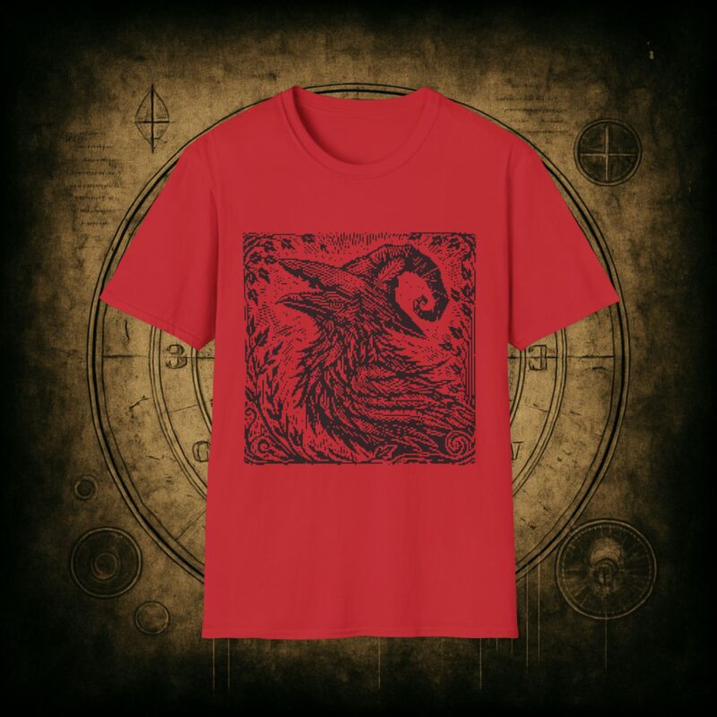 Woodcut Raven Unisex T-shirt - Image 68