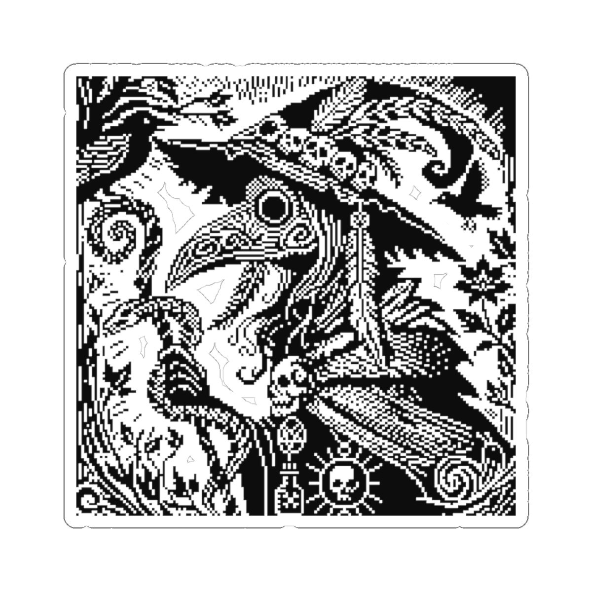 Woodcut Plague Doctor Witch Kiss-Cut Sticker