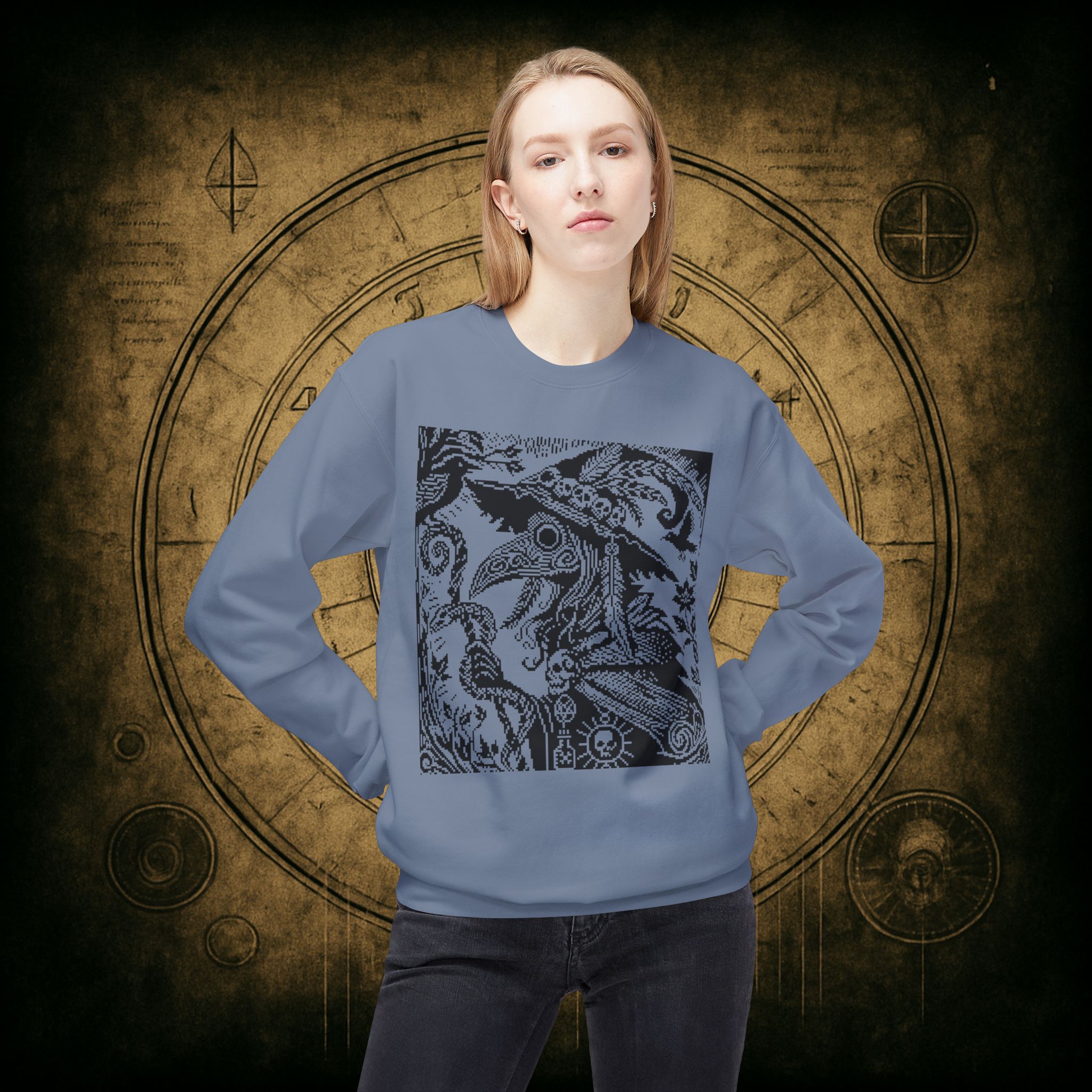 Woodcut Plague Doctor Witch Sweatshirt - Image 34
