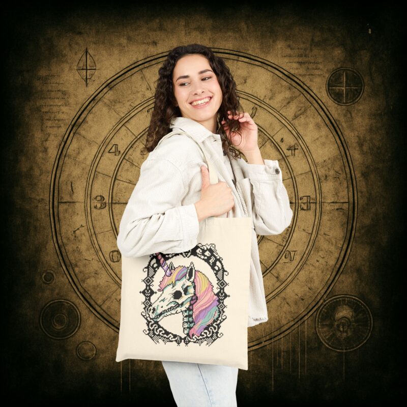 Pastel Goth Skeleton Unicorn Tote Bag - Image 3