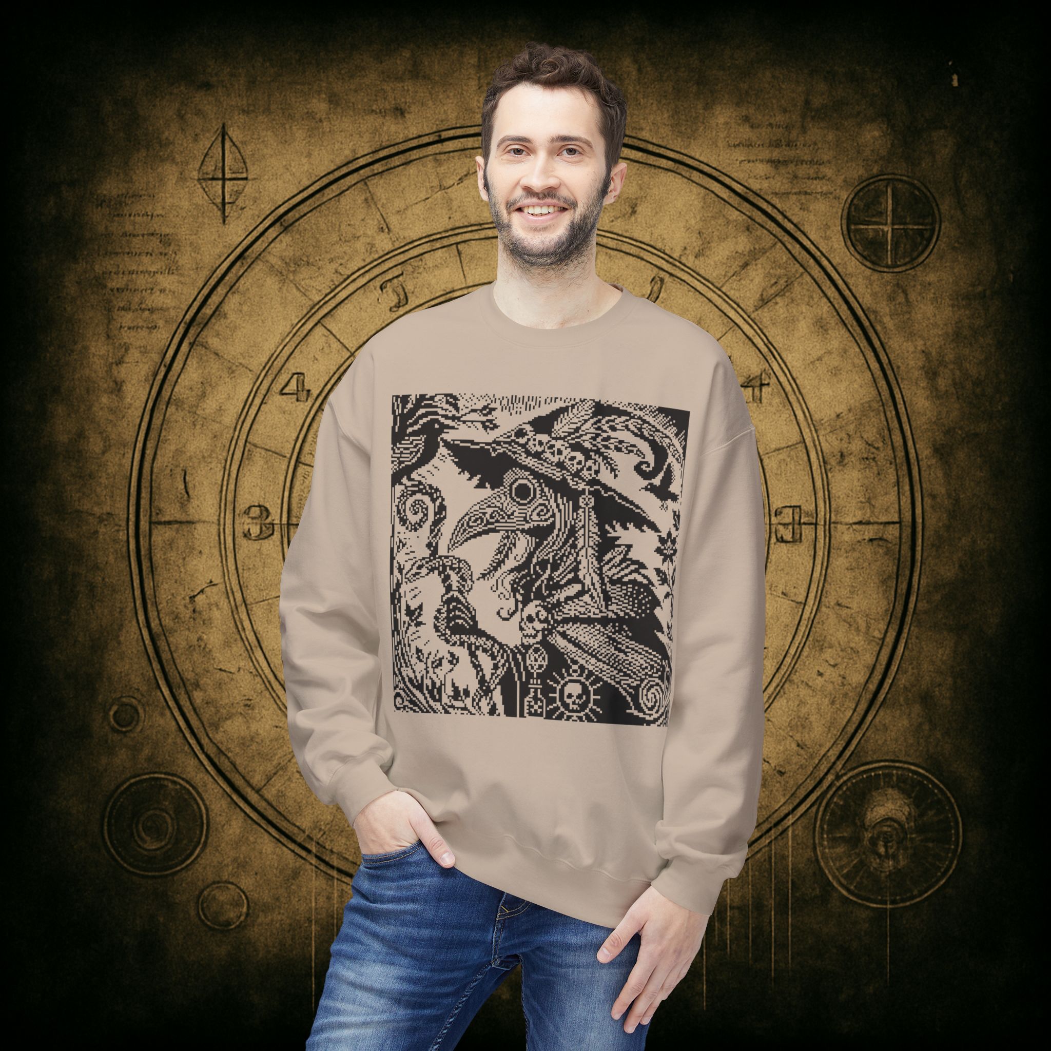 Woodcut Plague Doctor Witch Sweatshirt - Image 3