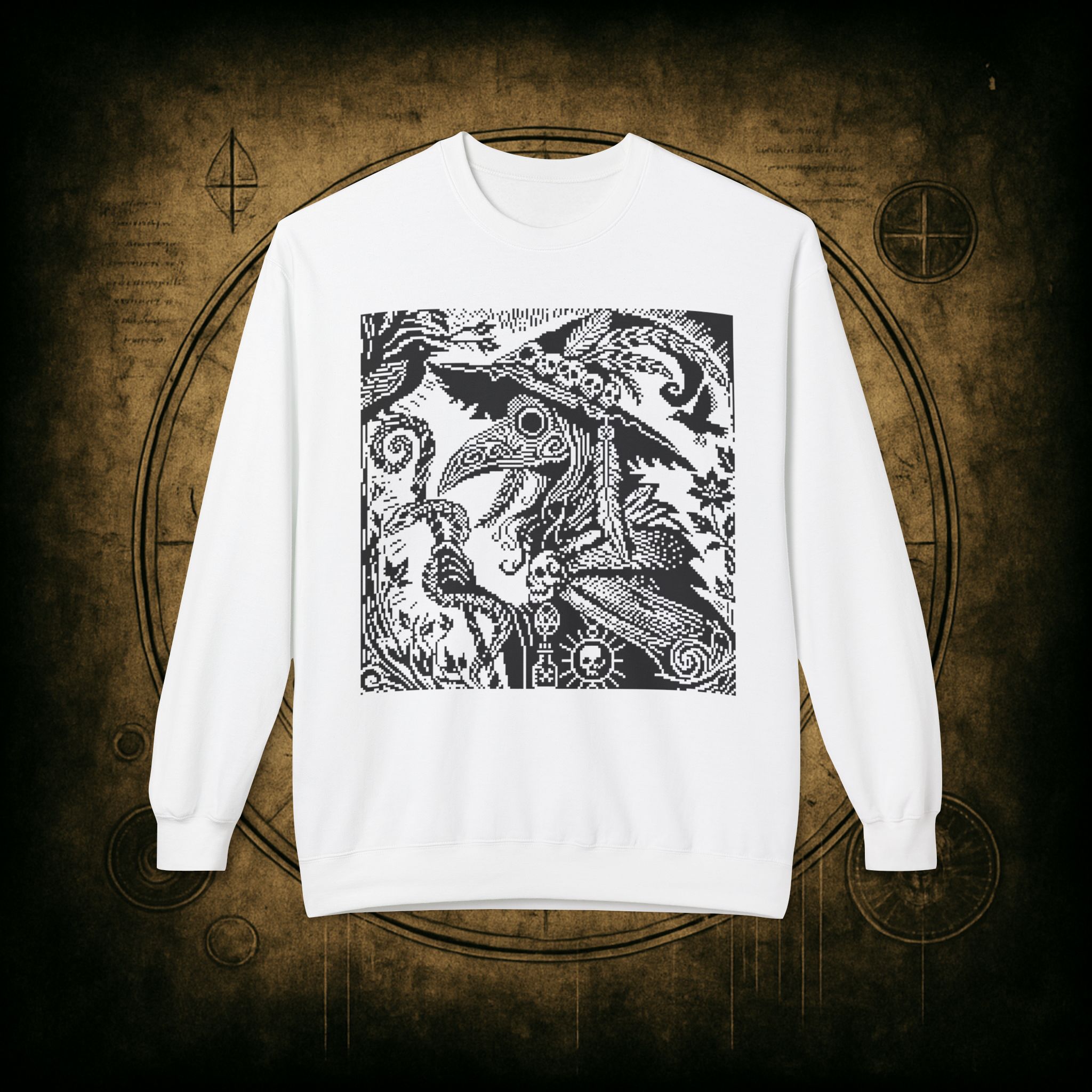 Woodcut Plague Doctor Witch Sweatshirt - Image 13