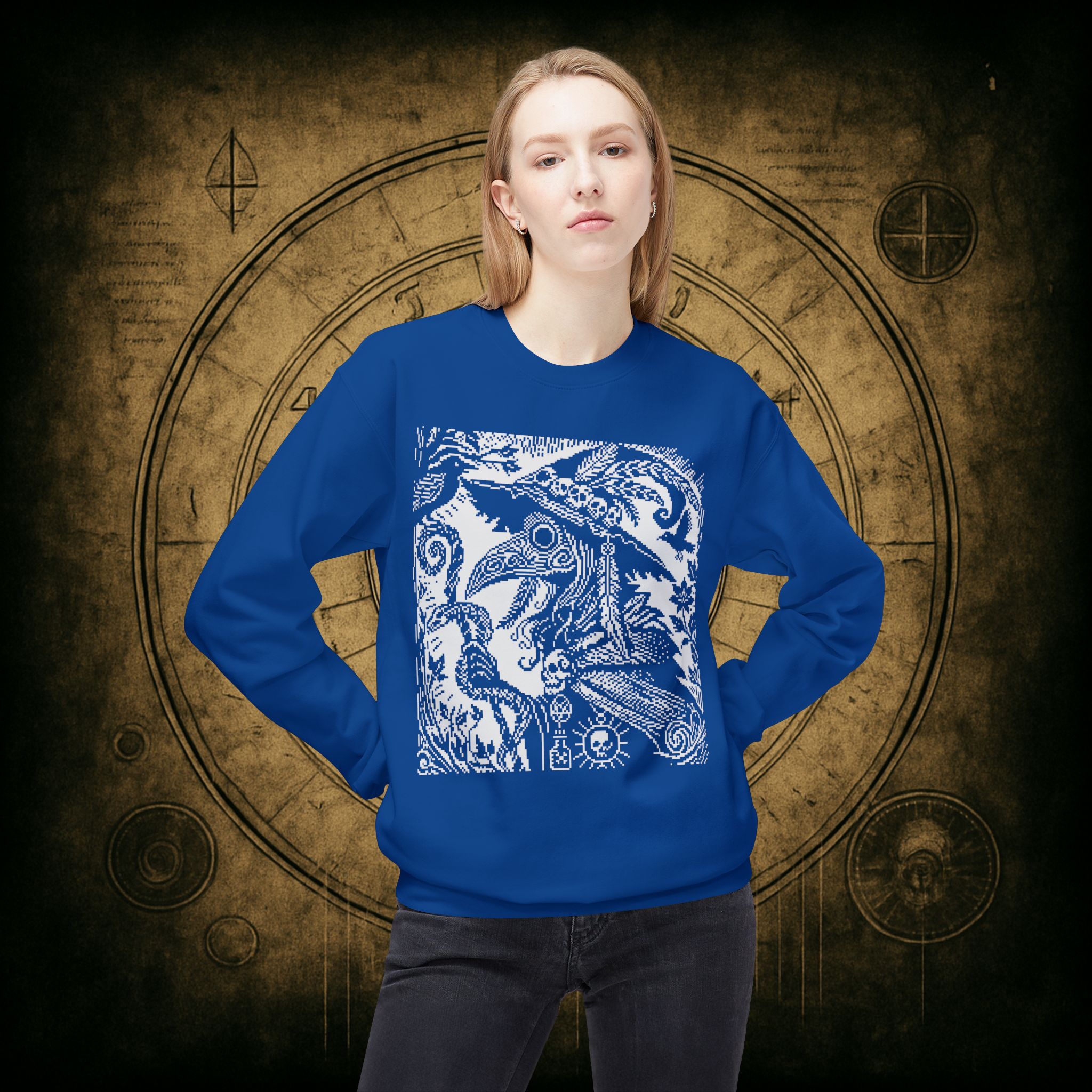 Woodcut Plague Doctor Witch Sweatshirt - Image 42