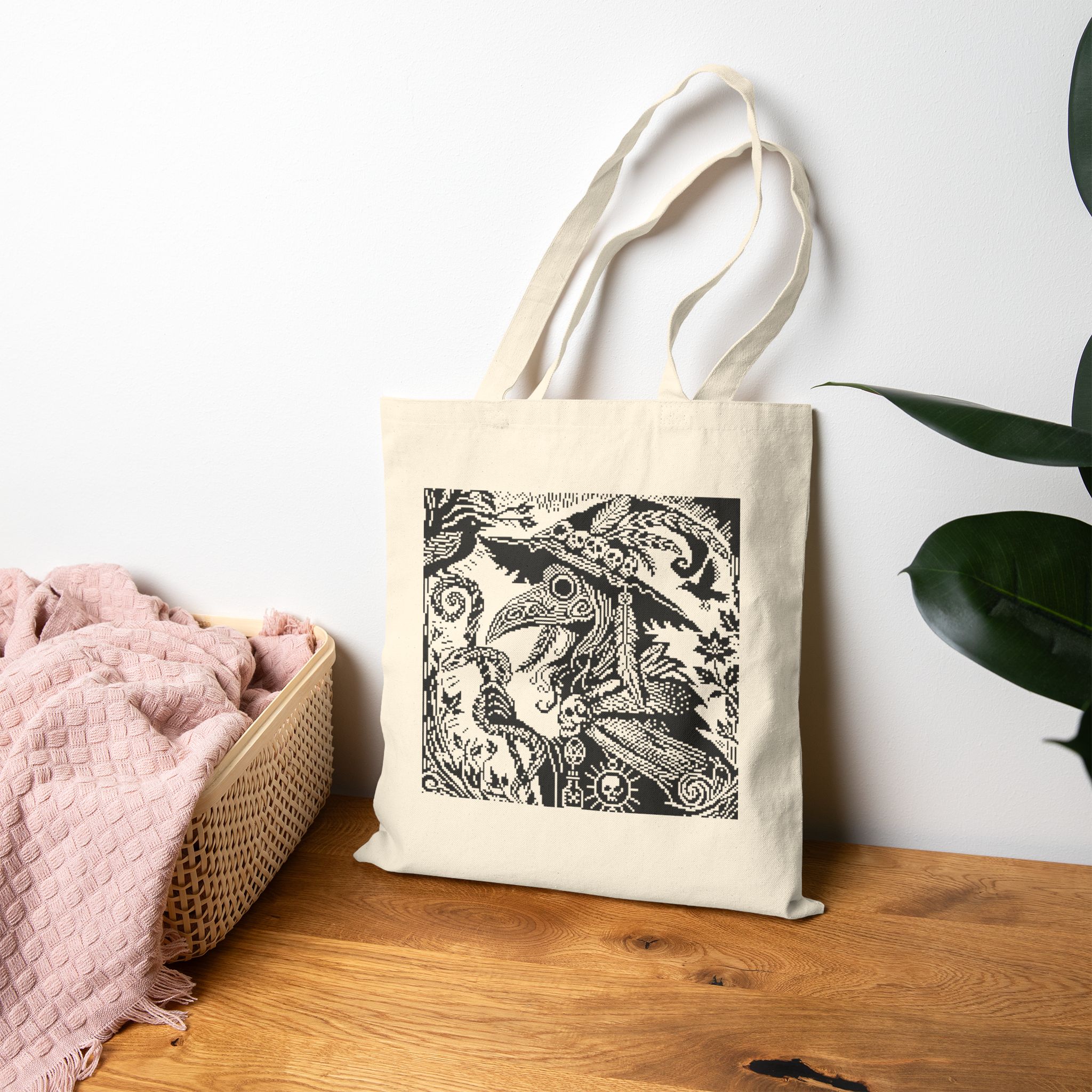 Woodcut Plague Doctor Witch Tote Bag - Image 6