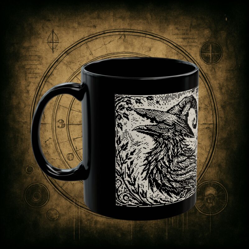 Woodcut Raven Ceramic Mug - Image 3