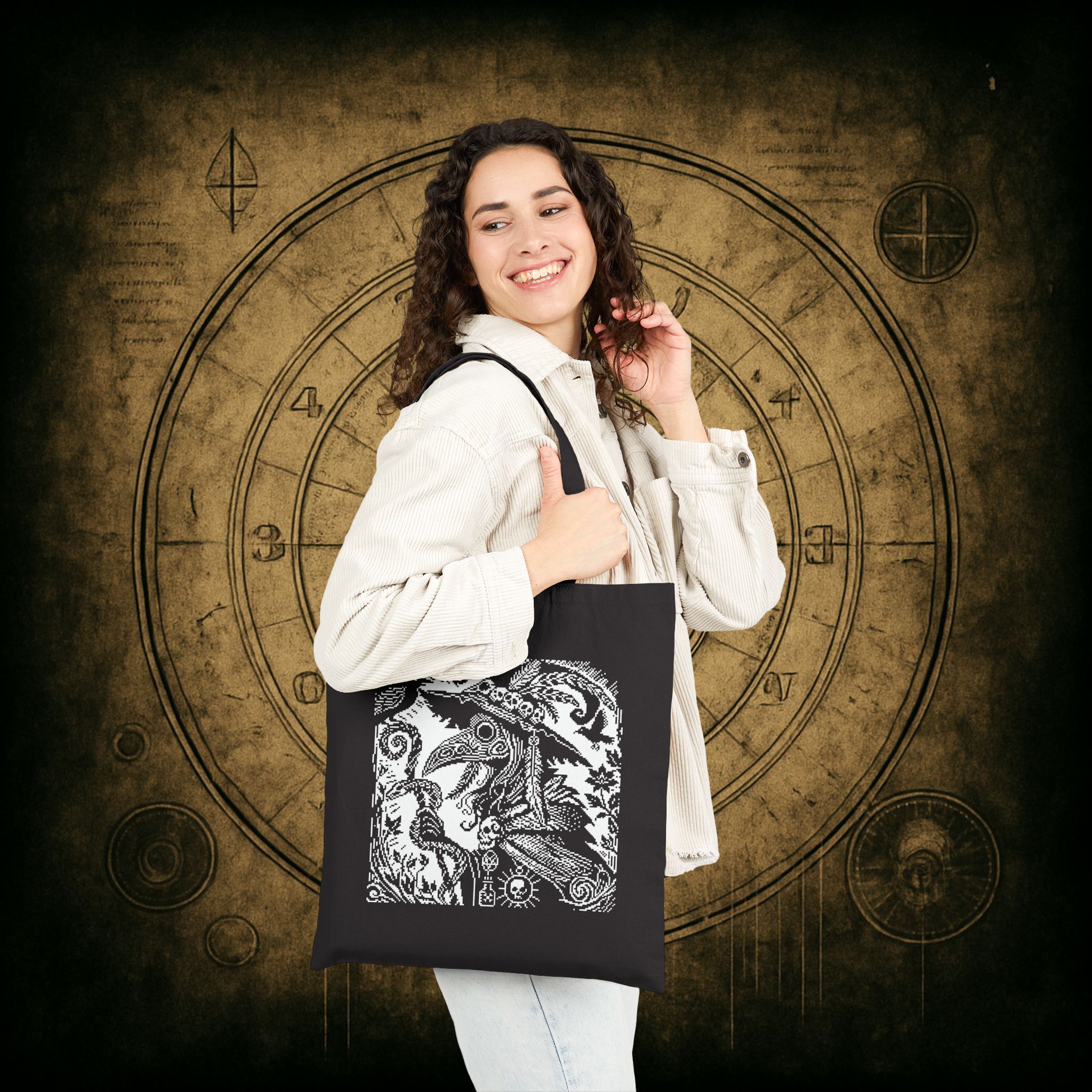 Woodcut Plague Doctor Witch Tote Bag - Image 10