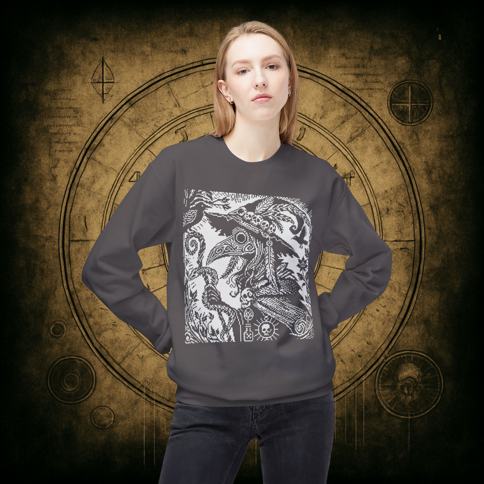Woodcut Plague Doctor Witch Sweatshirt - Image 38