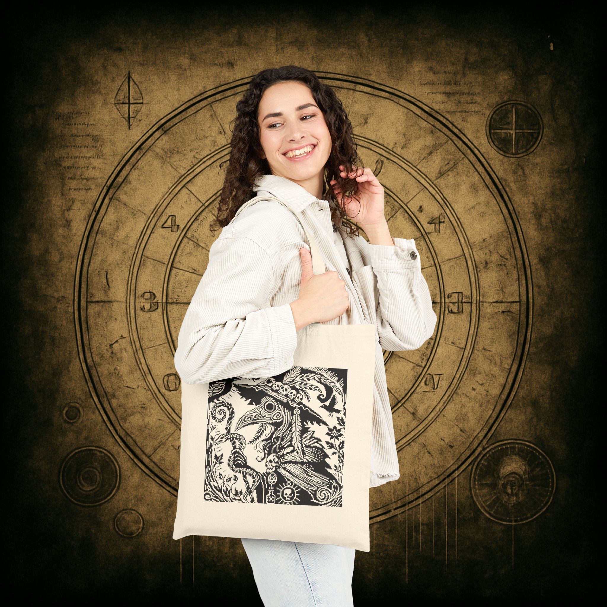 Woodcut Plague Doctor Witch Tote Bag - Image 3