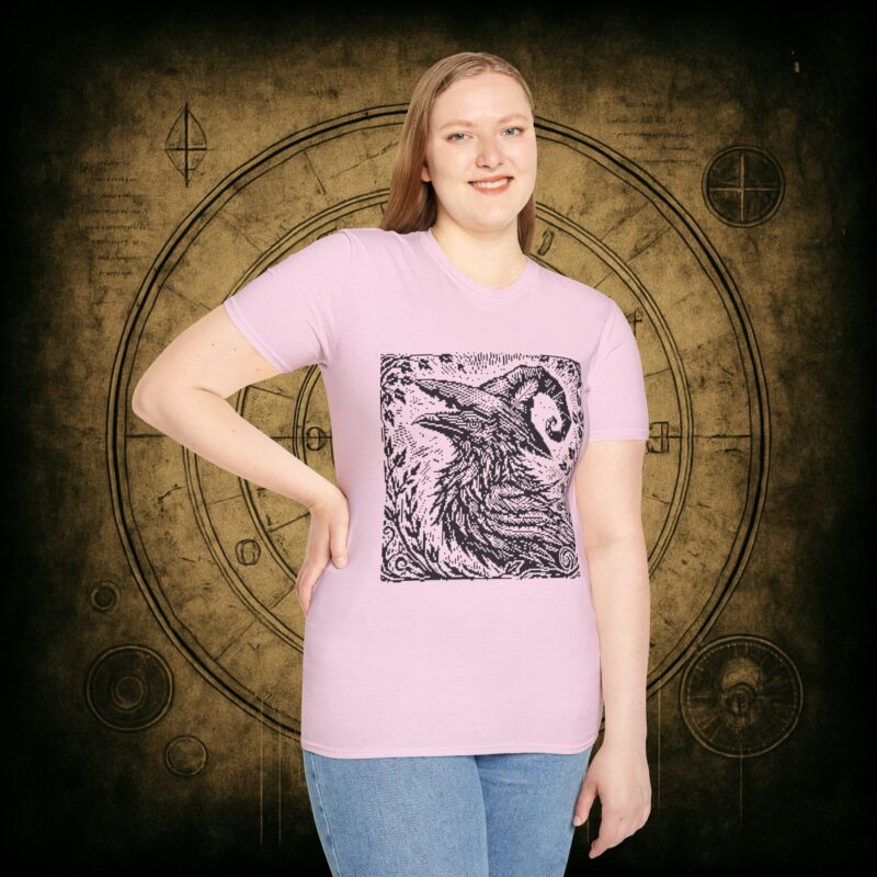 Woodcut Raven Unisex T-shirt - Image 65
