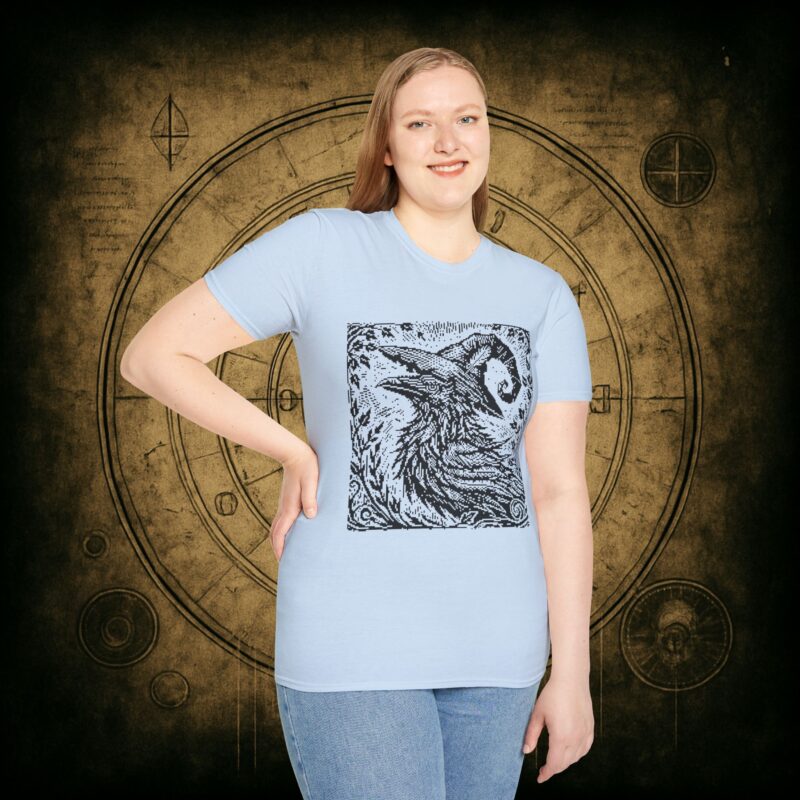 Woodcut Raven Unisex T-shirt - Image 50