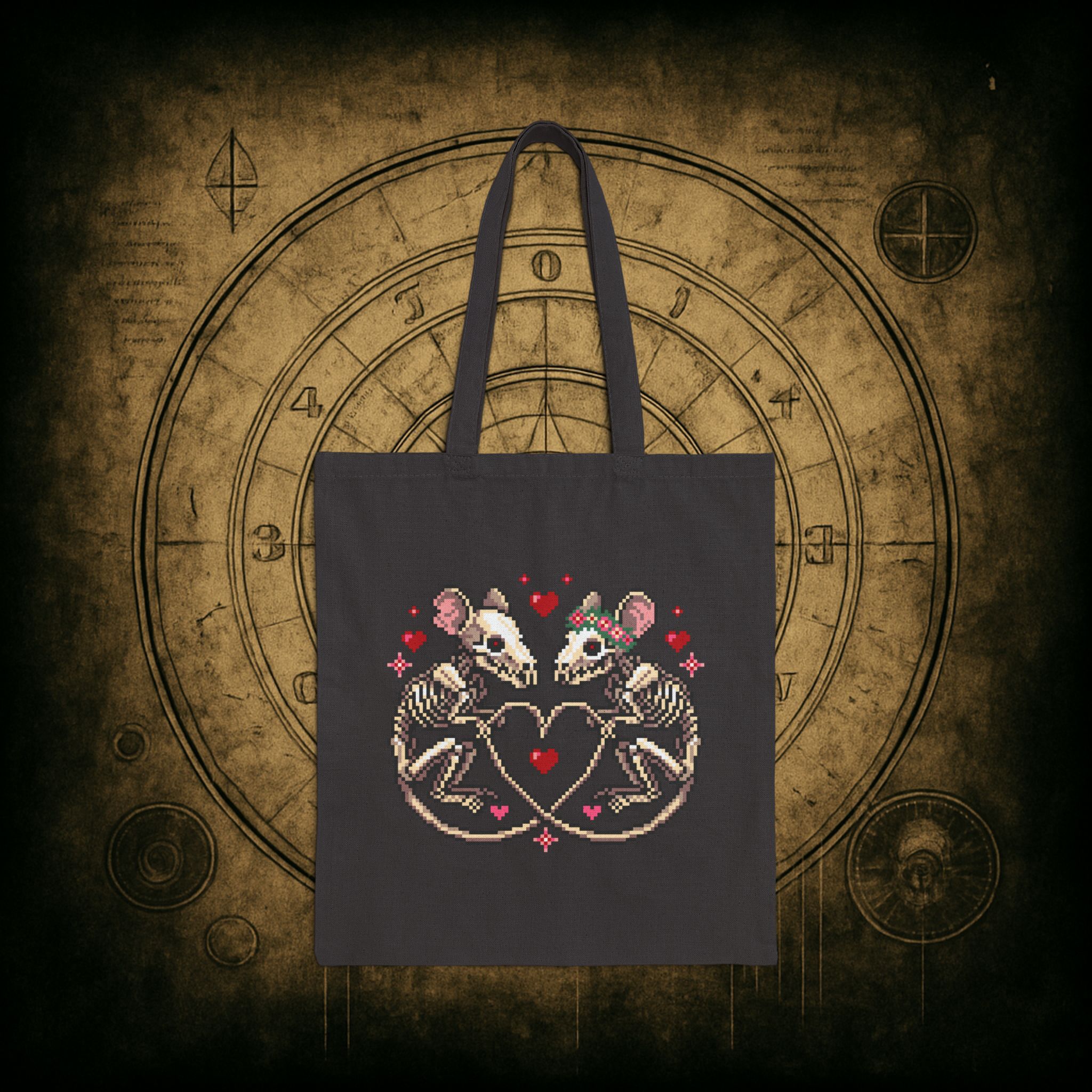 Skeleton Rat Couple Tote Bag
