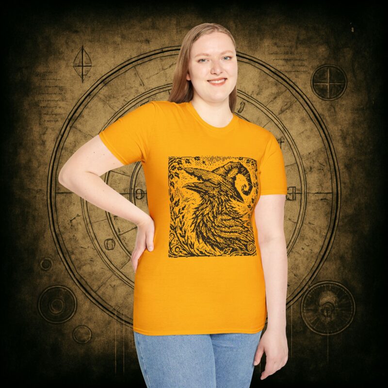 Woodcut Raven Unisex T-shirt - Image 24