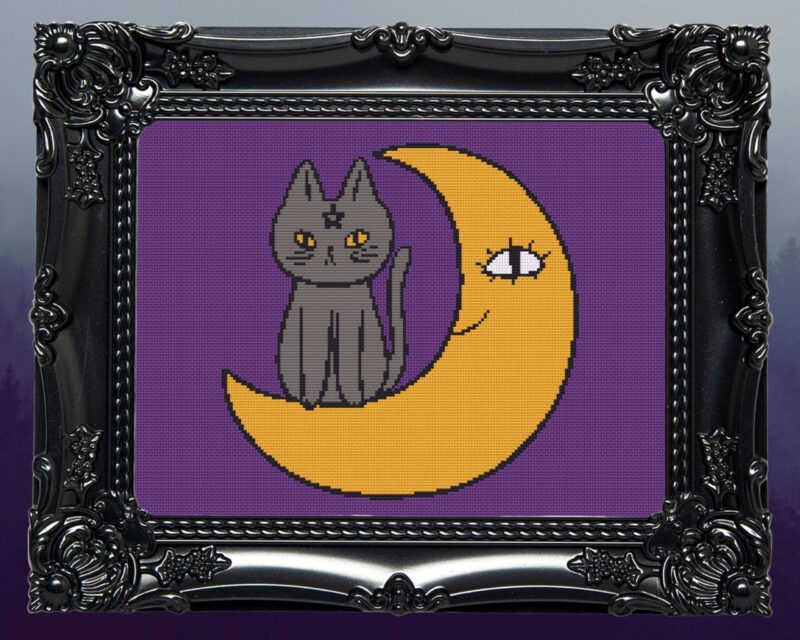 Gothic Cat on The Moon Stitch Pattern