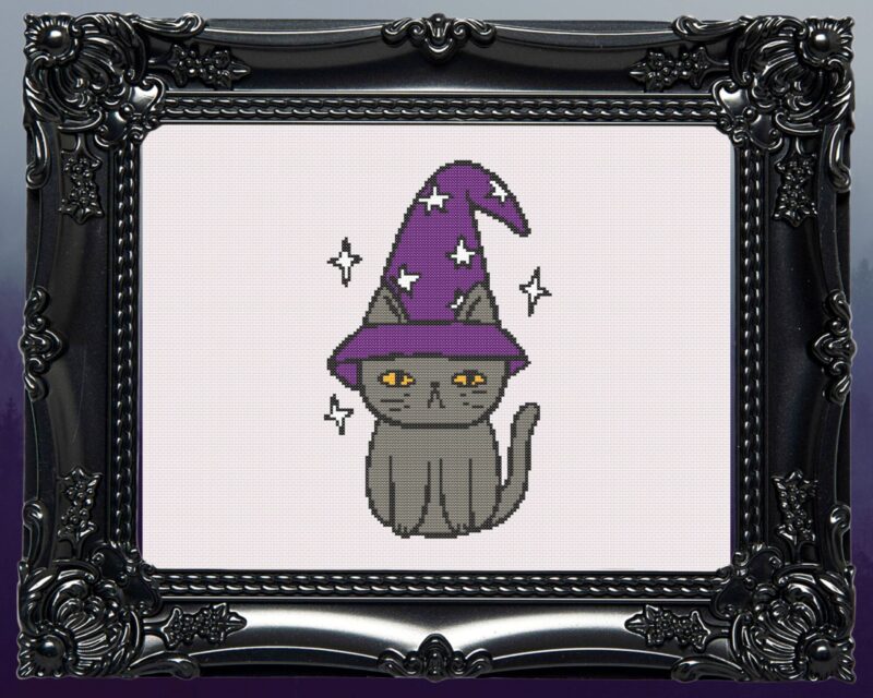 Wizard Mage Cat Meowlin Cross Stitch Pattern