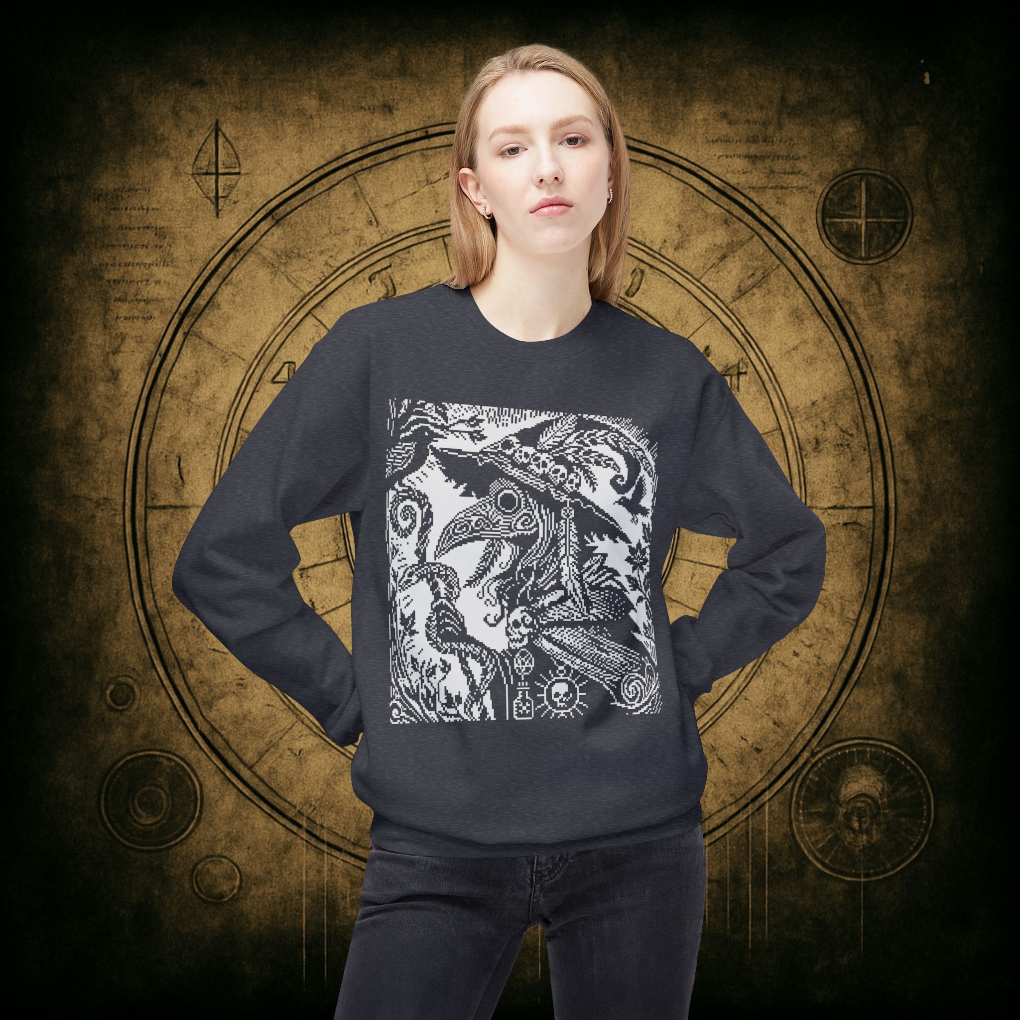 Woodcut Plague Doctor Witch Sweatshirt - Image 26