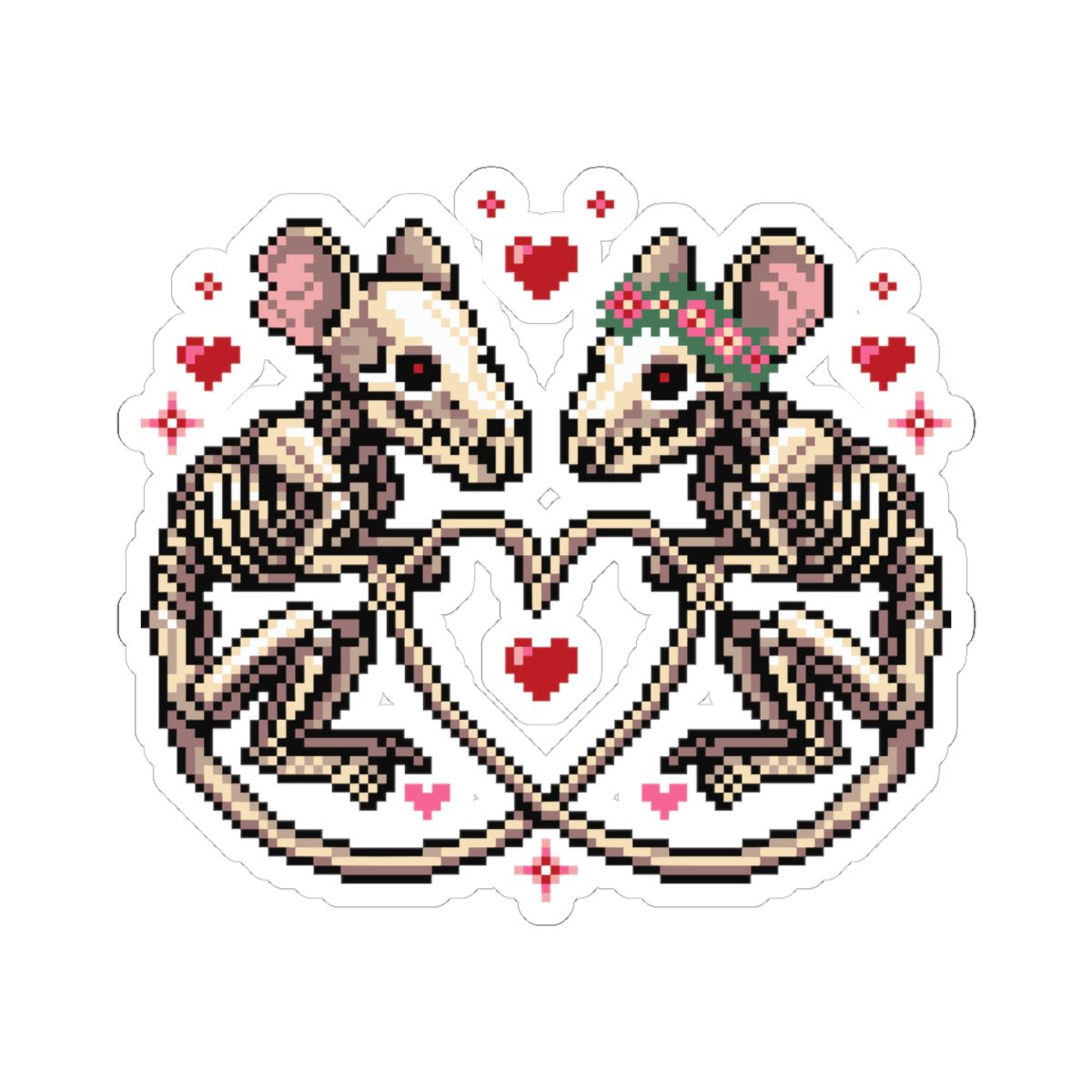 Skeleton Rat Couple Kiss-Cut Sticker