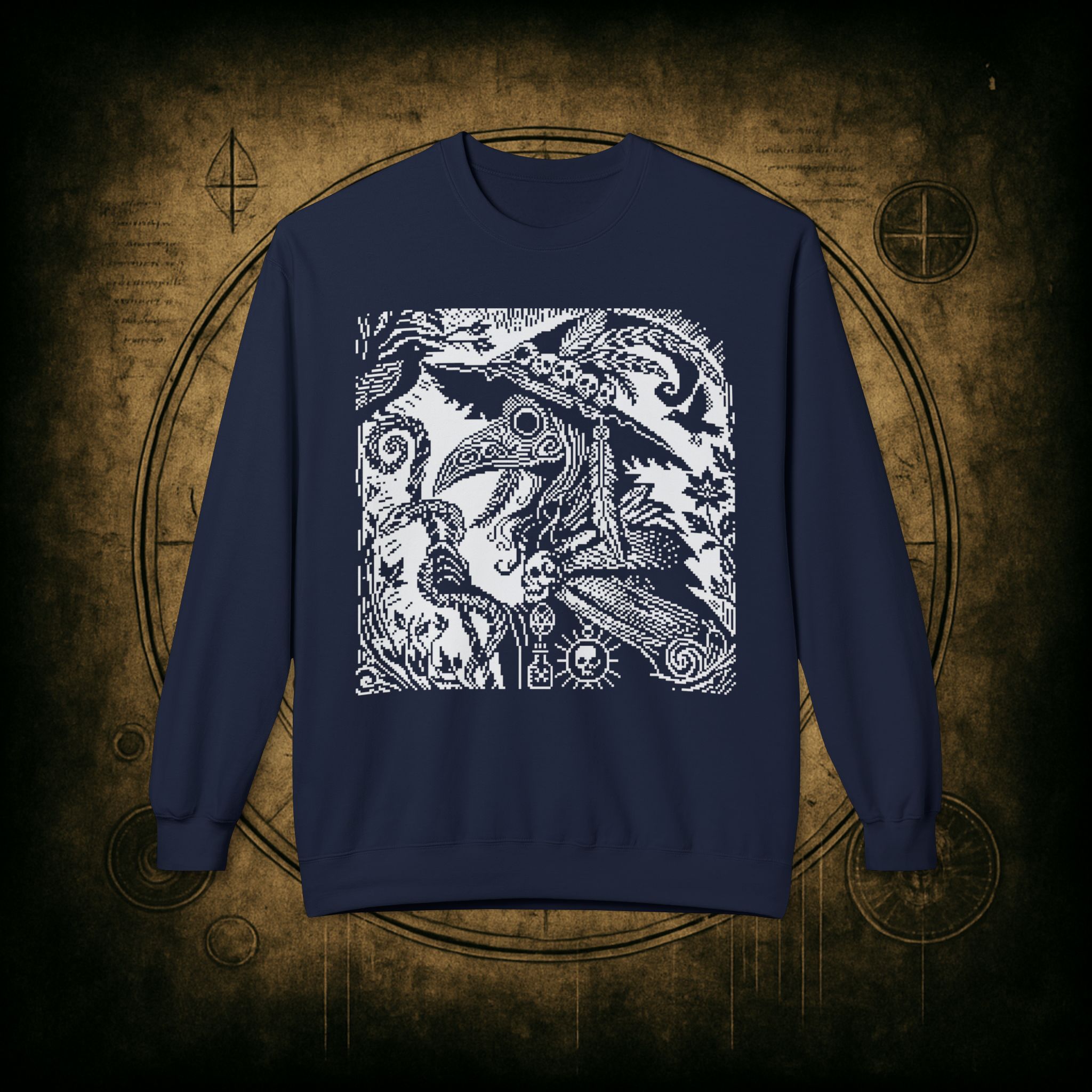 Woodcut Plague Doctor Witch Sweatshirt - Image 45