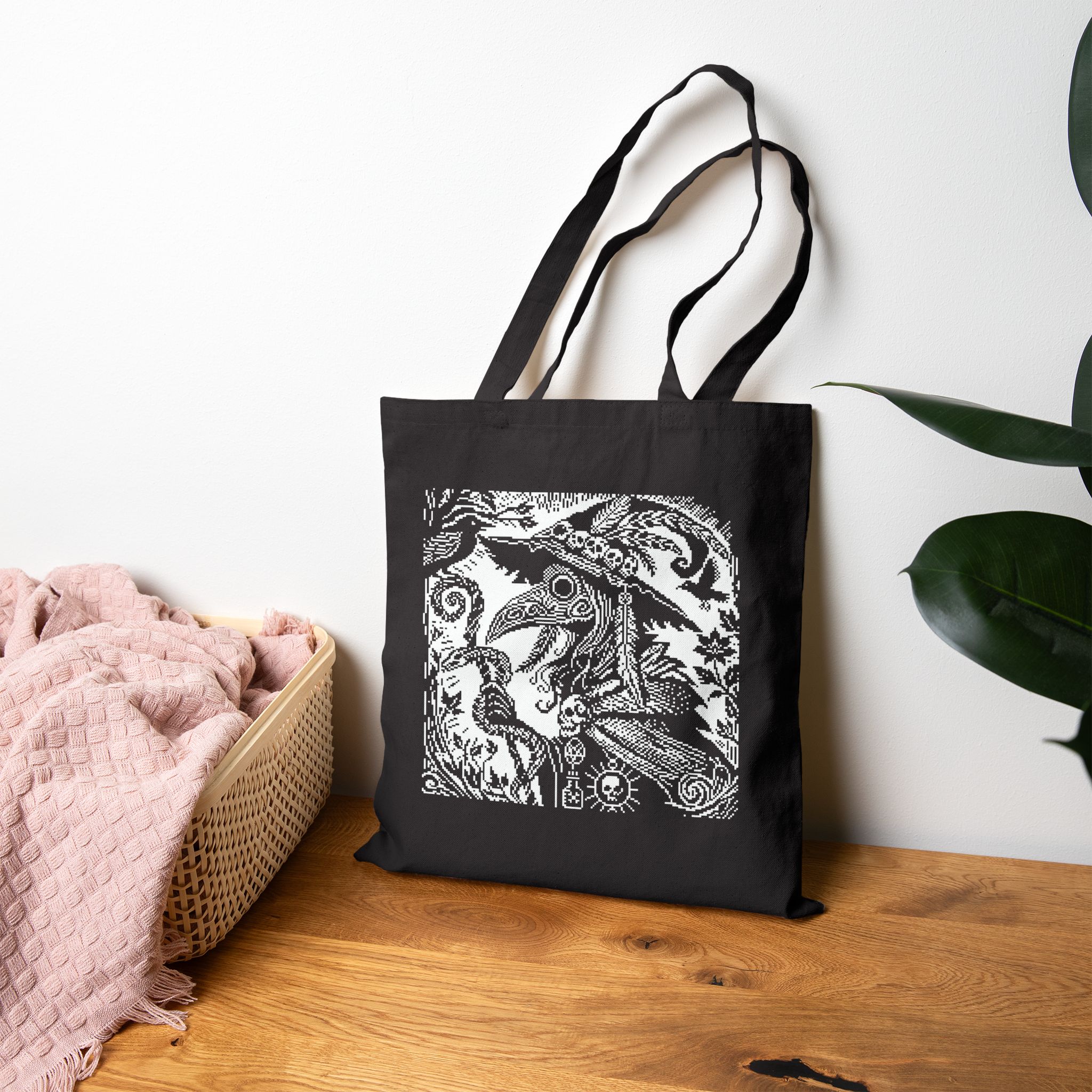 Woodcut Plague Doctor Witch Tote Bag - Image 13