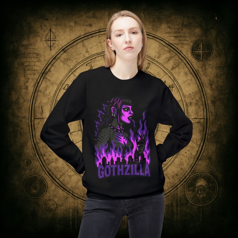 Gothzilla (Purple) Unisex Sweatshirt - Image 2