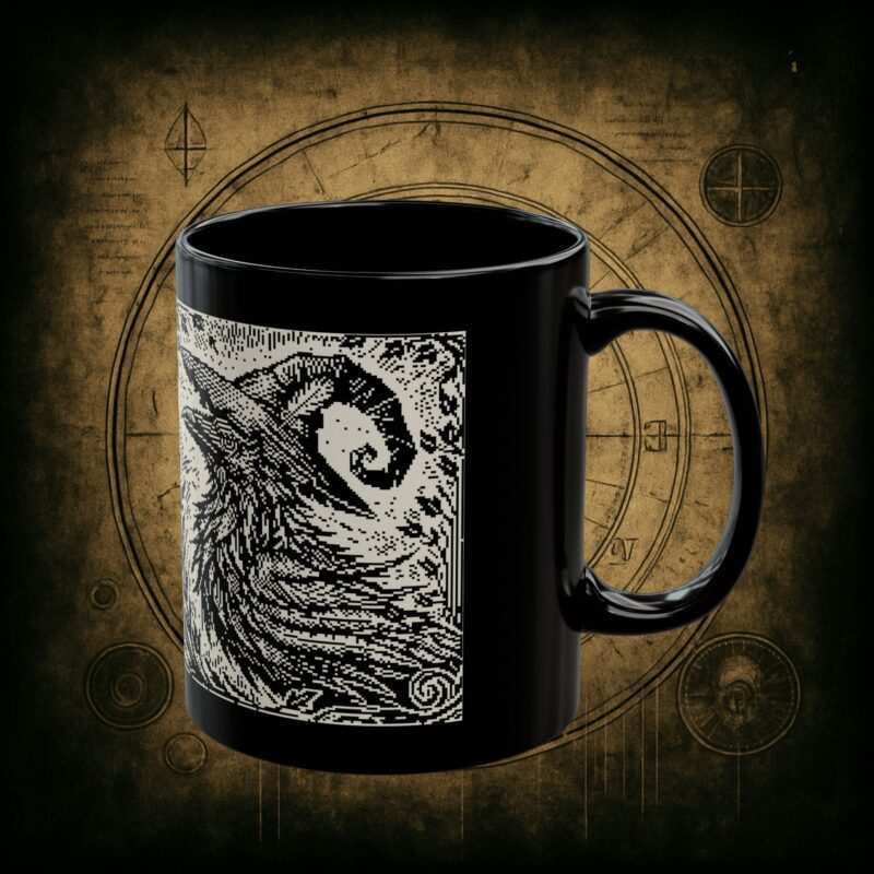 Woodcut Raven Ceramic Mug - Image 2